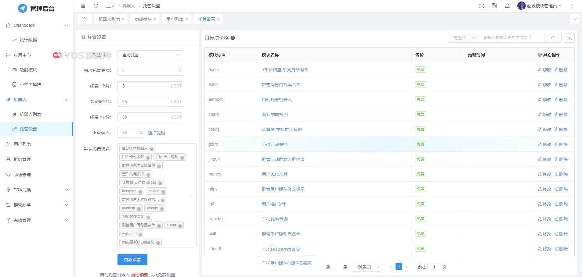 全功能tgbot Telegram机器人多功能有后台版源码