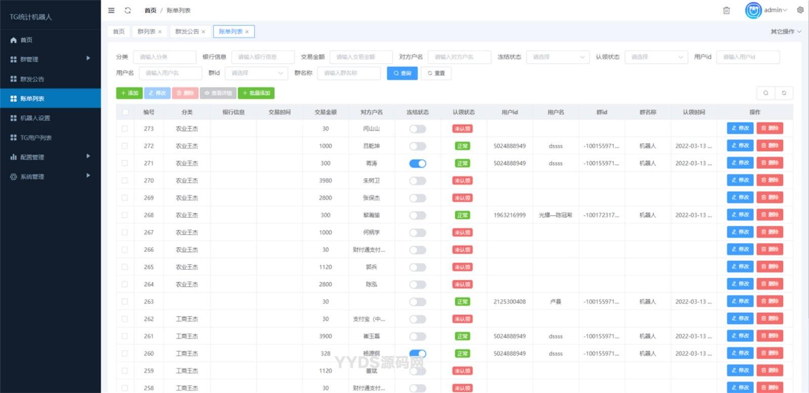 Telegram统计机器人源码 TG记账群发机器源码人 TG自动记账全开源版本